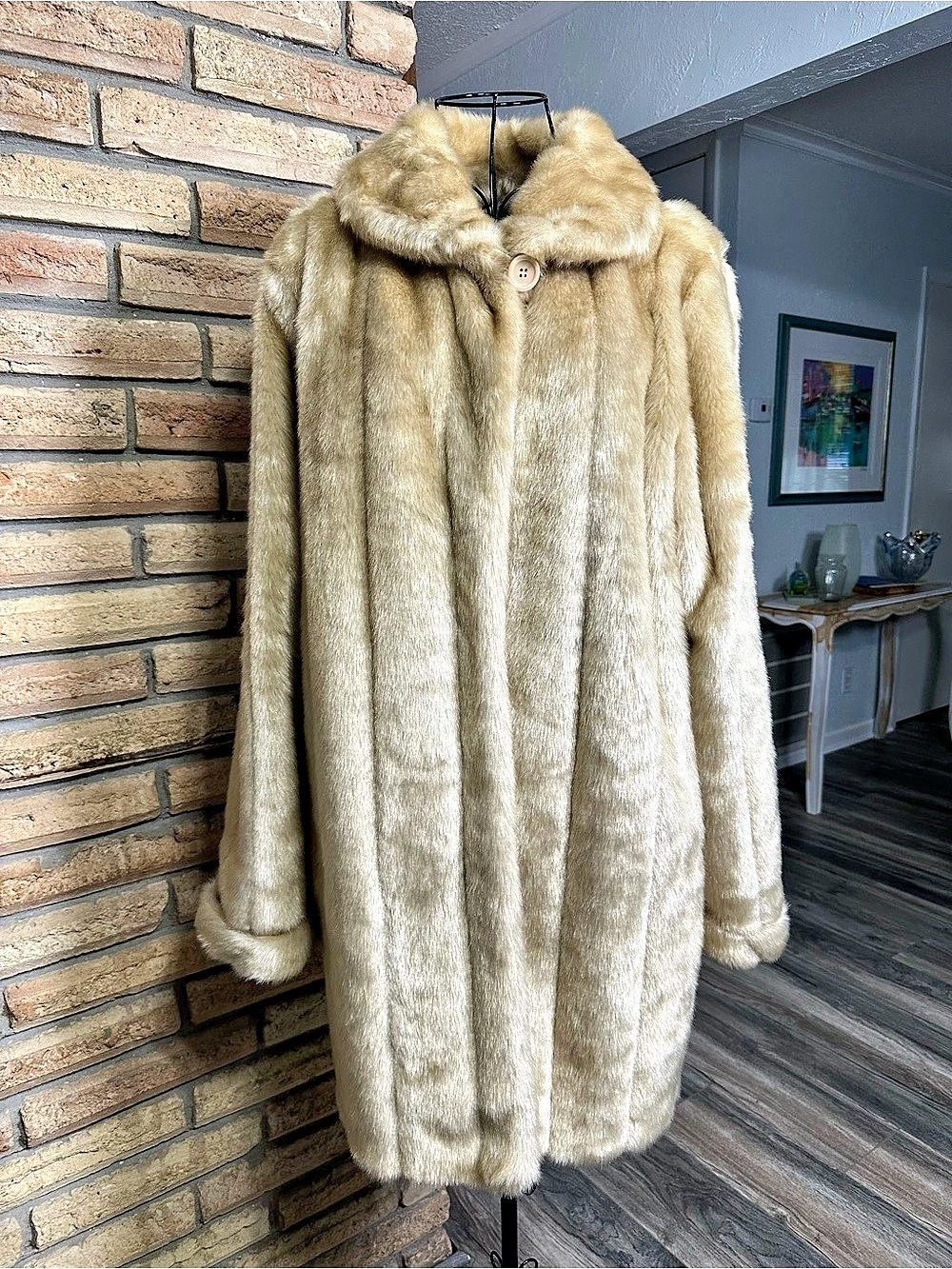 Dennis Basso Faux Fur Coat in Honey Blonde Size L